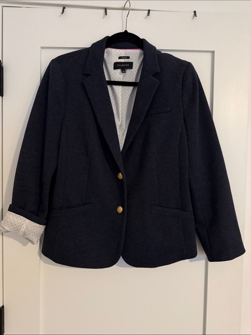 Talbots Gray Knit Blazer with Gold-Tone Buttons